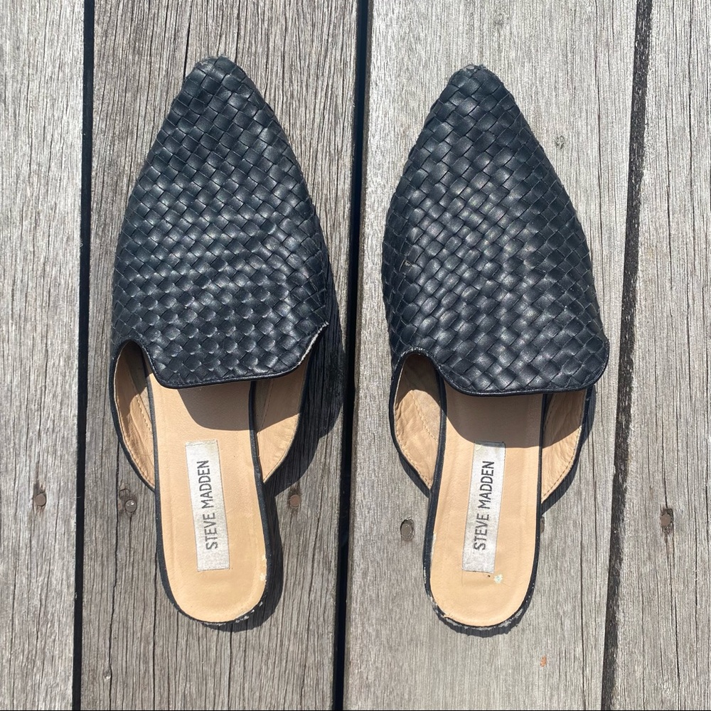 Steve Madden Black Weave Slip On Mule